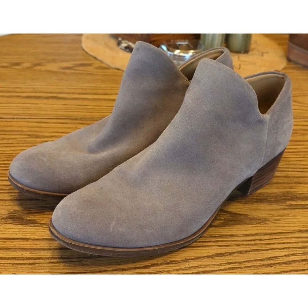 Lucky Brand Women's 9.5 M Gray Leather Zip Ankle Booties Boots Brixlee Low 1.75"